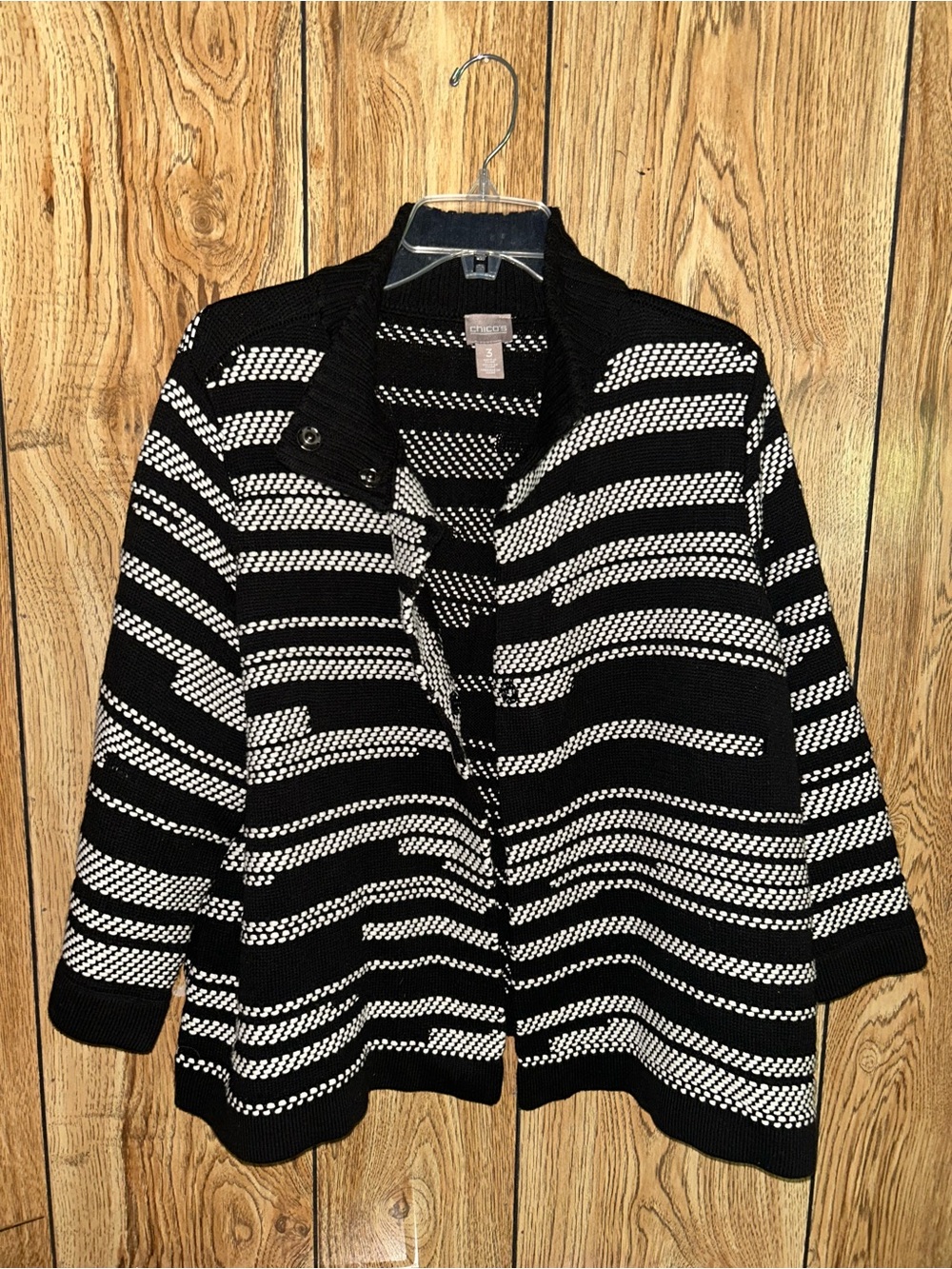 Chico’s size 3 Black and white  knit sweater jacket
